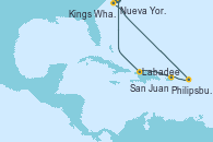 Visitando Nueva York (Estados Unidos), Kings Wharf (Bermudas), Philipsburg (St. Maarten), San Juan (Puerto Rico), Labadee (Haiti), Nueva York (Estados Unidos)