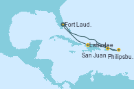 Visitando Fort Lauderdale (Florida/EEUU), Philipsburg (St. Maarten), San Juan (Puerto Rico), Labadee (Haiti), Fort Lauderdale (Florida/EEUU)