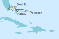 Visitando Miami (Florida/EEUU), Nassau (Bahamas), Great Stirrup Cay (Bahamas), Freeport (Bahamas), Miami (Florida/EEUU)