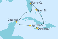 Visitando Puerto Cañaveral (Florida), Great Stirrup Cay (Bahamas), Ocho Ríos (Jamaica), Gran Caimán (Islas Caimán), Cozumel (México), Puerto Cañaveral (Florida)