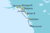 Visitando Vancouver (Canadá), Ketchikan (Alaska), Juneau (Alaska), Skagway (Alaska), Glaciar Bay (Alaska), Navegación por Glaciar Hubbard (Alaska), Seward (Alaska)