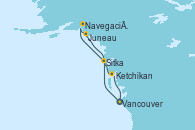 Visitando Vancouver (Canadá), Sitka (Alaska), Navegación por Glaciar Hubbard (Alaska), Juneau (Alaska), Ketchikan (Alaska), Vancouver (Canadá)