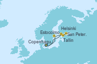 Visitando Copenhague (Dinamarca), Estocolmo (Suecia), Tallin (Estonia), San Petersburgo (Rusia), San Petersburgo (Rusia), Helsinki (Finlandia), Copenhague (Dinamarca)