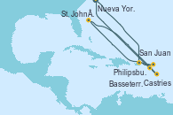 Visitando Nueva York (Estados Unidos), San Juan (Puerto Rico), Philipsburg (St. Maarten), St. John´s (Antigua y Barbuda), Castries (Santa Lucía/Caribe), Basseterre (Antillas), Nueva York (Estados Unidos)