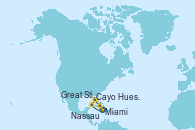 Visitando Miami (Florida/EEUU), Cayo Hueso (Key West/Florida), Great Stirrup Cay (Bahamas), Nassau (Bahamas), Miami (Florida/EEUU)