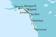 Visitando Seward (Alaska), Navegación por Glaciar Hubbard (Alaska), Icy Strait Point (Alaska), Juneau (Alaska), Skagway (Alaska), Ketchikan (Alaska), Vancouver (Canadá)