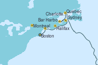 Visitando Boston (Massachusetts), Bar Harbor (Maine), Halifax (Canadá), Sydney (Nueva Escocia/Canadá), Charlottetown (Canadá), Quebec (Canadá), Montreal (Canadá)