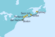 Visitando Boston (Massachusetts), Portland (Maine/Estados Unidos), Saint John (New Brunswick/Canadá), Halifax (Canadá), Sydney (Nueva Escocia/Canadá), Bar Harbor (Maine), Boston (Massachusetts)