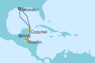 Visitando Galveston (Texas), Roatán (Honduras), Belize (Caribe), Cozumel (México), Galveston (Texas)