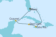 Visitando Miami (Florida/EEUU),Navegación,Ocho Ríos (Jamaica),Gran Caimán (Islas Caimán),Cozumel (México),Navegación,Miami (Florida/EEUU)