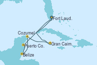 Visitando Fort Lauderdale (Florida/EEUU), Puerto Costa Maya (México), Belize (Caribe), Cozumel (México), Gran Caimán (Islas Caimán), Fort Lauderdale (Florida/EEUU)