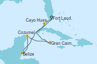 Visitando Fort Lauderdale (Florida/EEUU), Cayo Hueso (Key West/Florida), Belize (Caribe), Cozumel (México), Gran Caimán (Islas Caimán), Fort Lauderdale (Florida/EEUU)