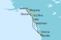 Visitando Seattle (Washington/EEUU), Sitka (Alaska), Icy Strait Point (Alaska), Glaciar Bay (Alaska), Skagway (Alaska), Juneau (Alaska), Ketchikan (Alaska), Victoria (Canadá), Seattle (Washington/EEUU)
