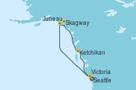 Visitando Seattle (Washington/EEUU), Juneau (Alaska), Skagway (Alaska), Ketchikan (Alaska), Victoria (Canadá), Seattle (Washington/EEUU)