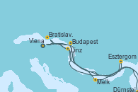 Visitando Viena (Austria), Viena (Austria), Dürnstein (Austria), Melk (Austria), Linz (Austria), Bratislava (Eslovaquia), Bratislava (Eslovaquia), Budapest (Hungría), Esztergom (Hungría), Viena (Austria)
