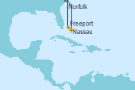 Visitando Norfolk (Virginia/EEUU), Nassau (Bahamas), Freeport (Bahamas), Norfolk (Virginia/EEUU)