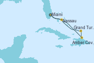 Visitando Miami (Florida/EEUU), Amber Cove (República Dominicana), Grand Turks(Turks & Caicos), Nassau (Bahamas), Miami (Florida/EEUU)