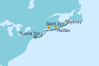 Visitando Nueva York (Estados Unidos), Saint John (New Brunswick/Canadá), Sydney (Nueva Escocia/Canadá), Halifax (Canadá), Nueva York (Estados Unidos)