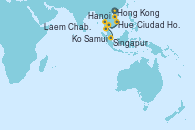 Visitando Hong Kong (China), Hanoi (Vietnam), Hue (Vietnam), Ciudad Ho Chi Minh (Vietnam), Ciudad Ho Chi Minh (Vietnam), Laem Chabang (Bangkok/Thailandia), Laem Chabang (Bangkok/Thailandia), Ko Samui (Tailandia), Singapur