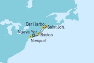 Visitando Nueva York (Estados Unidos), Newport (Rhode Island), Boston (Massachusetts), Bar Harbor (Maine), Saint John (New Brunswick/Canadá), Nueva York (Estados Unidos)