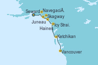 Visitando Seward (Alaska), Navegación por Glaciar Hubbard (Alaska), Juneau (Alaska), Skagway (Alaska), Haines (Alaska), Icy Strait Point (Alaska), Ketchikan (Alaska), Vancouver (Canadá)