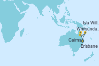 Visitando Brisbane (Australia), Whitsunday Island (Australia), Cairns (Australia), Cairns (Australia), Isla Willis (Australia), Brisbane (Australia)