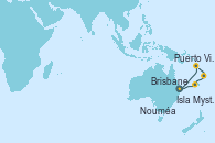 Visitando Brisbane (Australia), Puerto Vila (Vanuatu), Isla Mystery (Vanuatu), Nouméa (Nueva Caledonia), Brisbane (Australia)