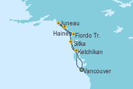 Visitando Vancouver (Canadá), Ketchikan (Alaska), Fiordo Tracy Arm (Alaska), Juneau (Alaska), Haines (Alaska), Sitka (Alaska), Vancouver (Canadá)