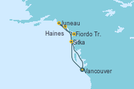 Visitando Vancouver (Canadá), Sitka (Alaska), Fiordo Tracy Arm (Alaska), Juneau (Alaska), Haines (Alaska), Vancouver (Canadá)