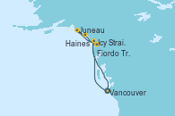 Visitando Vancouver (Canadá), Icy Strait Point (Alaska), Juneau (Alaska), Haines (Alaska), Fiordo Tracy Arm (Alaska), Vancouver (Canadá)