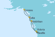 Visitando Seattle (Washington/EEUU), Ketchikan (Alaska), Sitka (Alaska), Juneau (Alaska), Victoria (Canadá), Seattle (Washington/EEUU)