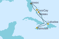 Visitando Puerto Cañaveral (Florida), CocoCay (Bahamas), Nassau (Bahamas), Falmouth (Jamaica), Labadee (Haiti), Puerto Cañaveral (Florida)