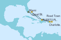 Visitando Miami (Florida/EEUU), Puerto Plata, Republica Dominicana, Charlotte Amalie (St. Thomas), Road Town (Isla Tórtola/Islas Vírgenes), Great Stirrup Cay (Bahamas), Miami (Florida/EEUU)