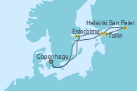 Visitando Copenhague (Dinamarca), Estocolmo (Suecia), Tallin (Estonia), San Petersburgo (Rusia), Helsinki (Finlandia), Copenhague (Dinamarca)