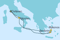 Visitando Civitavecchia (Roma), Santorini (Grecia), Mykonos (Grecia), Nápoles (Italia), Civitavecchia (Roma)