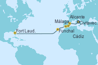 Visitando Civitavecchia (Roma), Alicante (España), Málaga, Cádiz (España), Funchal (Madeira), Fort Lauderdale (Florida/EEUU)