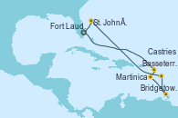 Visitando Fort Lauderdale (Florida/EEUU), Basseterre (Antillas), Martinica (Antillas), Bridgetown (Barbados), Castries (Santa Lucía/Caribe), St. John´s (Antigua y Barbuda), Fort Lauderdale (Florida/EEUU)
