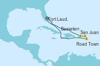 Visitando Fort Lauderdale (Florida/EEUU), San Juan (Puerto Rico), Road Town (Isla Tórtola/Islas Vírgenes), Basseterre (Antillas), Fort Lauderdale (Florida/EEUU)