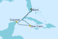 Visitando Miami (Florida/EEUU), Gran Caimán (Islas Caimán), Cozumel (México), Miami (Florida/EEUU)