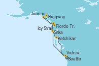 Visitando Seattle (Washington/EEUU), Sitka (Alaska), Icy Strait Point (Alaska), Skagway (Alaska), Juneau (Alaska), Fiordo Tracy Arm (Alaska), Ketchikan (Alaska), Victoria (Canadá), Seattle (Washington/EEUU)