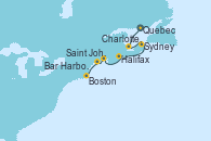 Visitando Quebec (Canadá), Quebec (Canadá), Charlottetown (Canadá), Sydney (Nueva Escocia/Canadá), Halifax (Canadá), Saint John (New Brunswick/Canadá), Bar Harbor (Maine), Boston (Massachusetts)