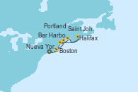 Visitando Nueva York (Estados Unidos), Boston (Massachusetts), Bar Harbor (Maine), Portland (Maine/Estados Unidos), Saint John (New Brunswick/Canadá), Halifax (Canadá), Nueva York (Estados Unidos)