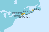Visitando Boston (Massachusetts), Bar Harbor (Maine), Portland (Maine/Estados Unidos), Saint John (New Brunswick/Canadá), Sydney (Nueva Escocia/Canadá), Boston (Massachusetts)