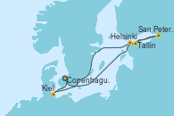 Visitando Copenhague (Dinamarca), Helsinki (Finlandia), San Petersburgo (Rusia), Tallin (Estonia), Kiel (Alemania), Copenhague (Dinamarca)