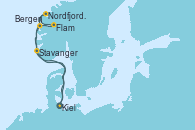 Visitando Kiel (Alemania), Bergen (Noruega), Nordfjordeid, Flam (Noruega), Stavanger (Noruega), Kiel (Alemania)