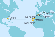 Visitando Civitavecchia (Roma), Cartagena (Murcia), Arrecife (Lanzarote/España), Las Palmas de Gran Canaria (España), La Palma (Islas Canarias/España), Tampa (Florida)
