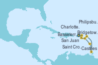 Visitando San Juan (Puerto Rico), Charlotte Amalie (St. Thomas), Saint Croix (Islas Vírgenes), Philipsburg (St. Maarten), Castries (Santa Lucía/Caribe), Bridgetown (Barbados), Basseterre (Antillas), San Juan (Puerto Rico)