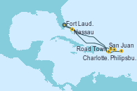 Visitando Fort Lauderdale (Florida/EEUU), San Juan (Puerto Rico), Philipsburg (St. Maarten), Road Town (Isla Tórtola/Islas Vírgenes), Charlotte Amalie (St. Thomas), Nassau (Bahamas), Fort Lauderdale (Florida/EEUU)