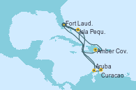 Visitando Fort Lauderdale (Florida/EEUU), Isla Pequeña (San Salvador/Bahamas), Aruba (Antillas), Curacao (Antillas), Fort Lauderdale (Florida/EEUU), Amber Cove (República Dominicana), Isla Pequeña (San Salvador/Bahamas), Fort Lauderdale (Florida/EEUU)