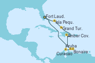 Visitando Fort Lauderdale (Florida/EEUU), Aruba (Antillas), Bonaire (Países Bajos), Curacao (Antillas), Amber Cove (República Dominicana), Grand Turks(Turks & Caicos), Isla Pequeña (San Salvador/Bahamas), Fort Lauderdale (Florida/EEUU)